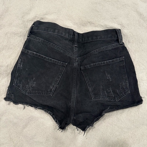 AGOLDE RIPPED BLACK HIGH WASTED JEAN SHORTS - Picture 3 of 3